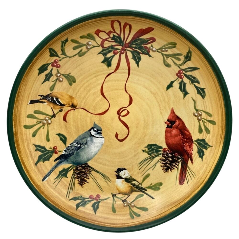 Lenox earthenware Winter Greetings Low Fruit Pasta Bowl Bows Ribbons Birds